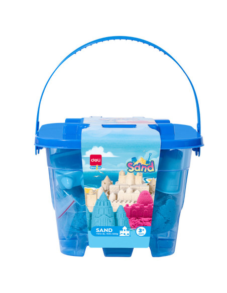 DLEY013-BL,Nisip kinetic Deli, galetusa 500g + 6 forme modelaj, Albastru