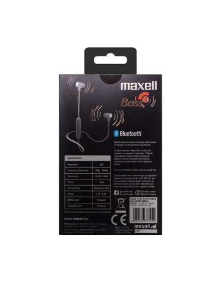 304022,Casti fara fir bluetooth cu microfon Bass-13 Maxell, Negre