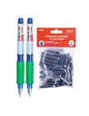 Set 2 stilouri Daco Duo Color + 50 rezerve cerneala, Albastru