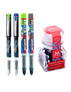 Set 4 stilouri Ecada ( 2 penita ascunsa, 2 clasica) + 30 rezerve cerneala, Motiv beast mode