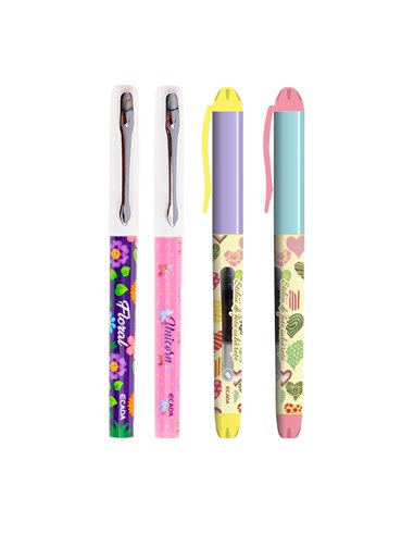 Set 4 stilouri Ecada cu penita ascunsa + 30 rezerve cerneala, Motiv magic fantasy