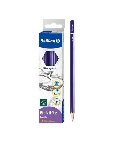 Set 12 creioane grafit Pelikan, mina 2B, sectiune hexagonala