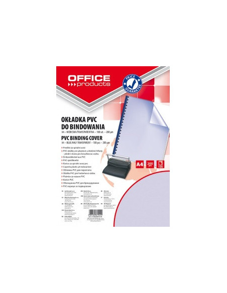 OF-20222015-01,Coperta plastic PVC, 200 microni, A4, 100/top Office Products - albastru transparent