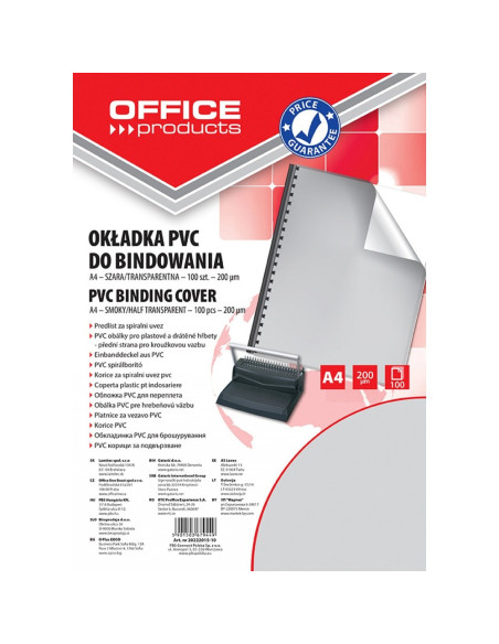 OF-20222015-10,Coperta plastic PVC, 200 microni, A4, 100/top Office Products - fumuriu transparent
