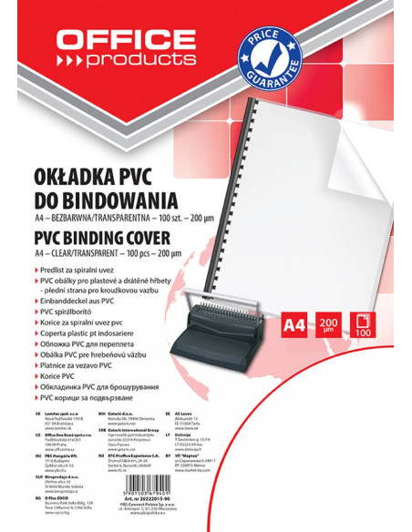 OF-20222015-90,Coperta plastic PVC, 200 microni, A4, 100/top Office Products - transparent cristal