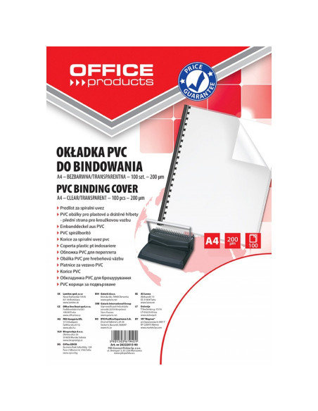OF-20222015-90,Coperta plastic PVC, 200 microni, A4, 100/top Office Products - transparent cristal