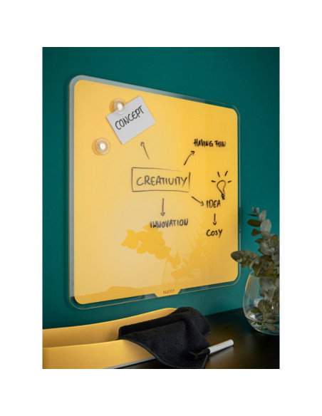 L-70440019,Tabla LEITZ Cosy, sticla, magnetica, 45x45 cm, marker inclus, galben chihlimbar