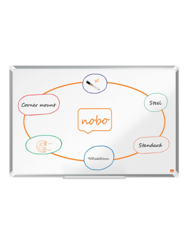 NB-1915155,Tabla NOBO Premium Plus, otel lacuit, 90x60 cm, magnetica, include marker si tavita, alb