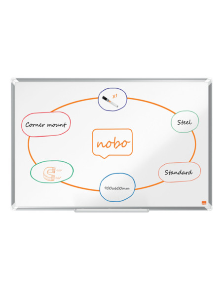 NB-1915155,Tabla NOBO Premium Plus, otel lacuit, 90x60 cm, magnetica, include marker si tavita, alb