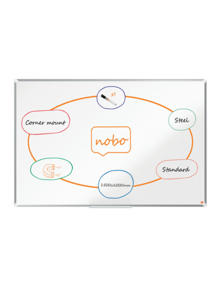 NB-1915158,Tabla NOBO Premium Plus, otel lacuit, 150x100 cm, magnetica, include marker si tavita, alb