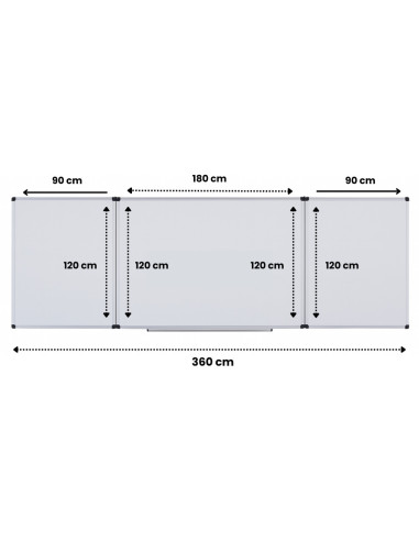 OP-26120180,Tabla alba magnetica, triptica, 120x180cm + 2 x 90x120cm, cu 5 suprafete de scris, Optima