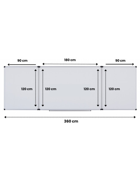 OP-26120180,Tabla alba magnetica, triptica, 120x180cm + 2 x 90x120cm, cu 5 suprafete de scris, Optima