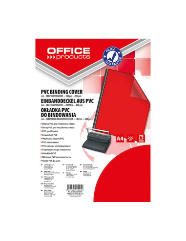OF-20222015-04,Coperta plastic PVC, 200 microni, A4, 100/top Office Products - rosu transparent