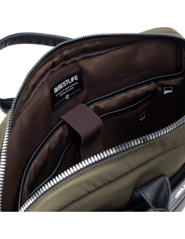 BL-BBC-3516GE,Geanta BESTLIFE Alya, 29x39x6cm, compartiment laptop si tableta 14.1 inch, maro/negru