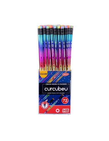 Set 72 creioane HB cu radiera Daco, Curcubeu