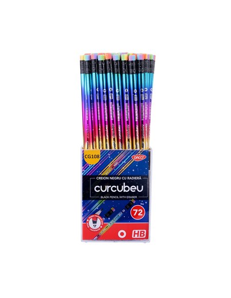 Set 72 creioane HB cu radiera Daco, Curcubeu