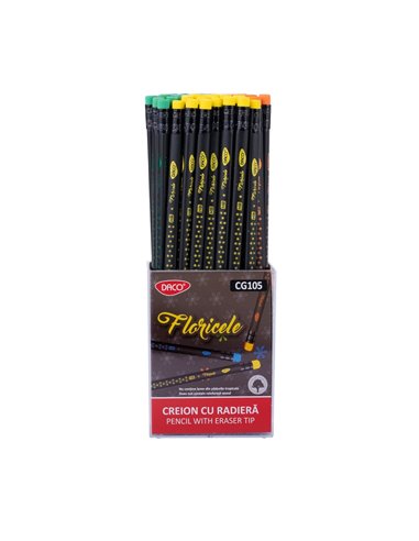 Set 72 creioane HB cu radiera Daco, Floricele