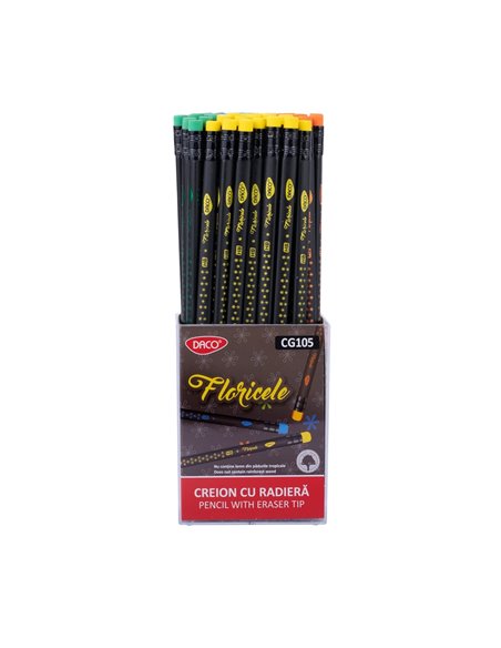 Set 72 creioane HB cu radiera Daco, Floricele