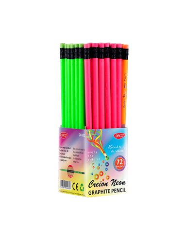 Set 72 creioane HB cu radiera Daco, Neon