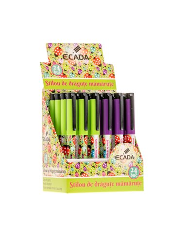 Set 24 stilouri cu penita ascunsa Ecada de dragute mamarute, corp din plastic