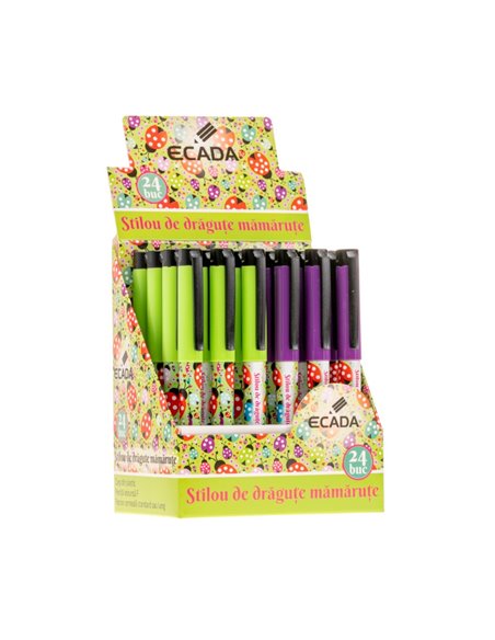 Set 24 stilouri cu penita ascunsa Ecada de dragute mamarute, corp din plastic