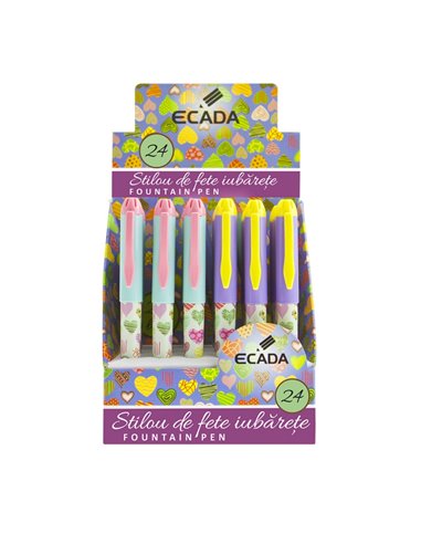Set 24 stilouri cu penita ascunsa Ecada de fete iubarete, corp din plastic