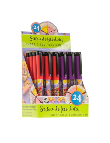 Set 24 stilouri cu penita ascunsa Ecada de fete dulci, corp din plastic