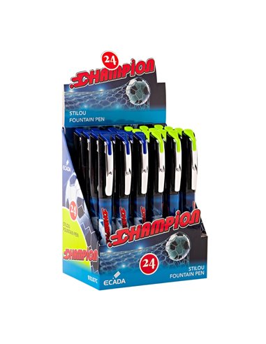 Set 24 stilouri Ecada, penita din iridiu tip M (Medium), corp din plastic, Motiv champion