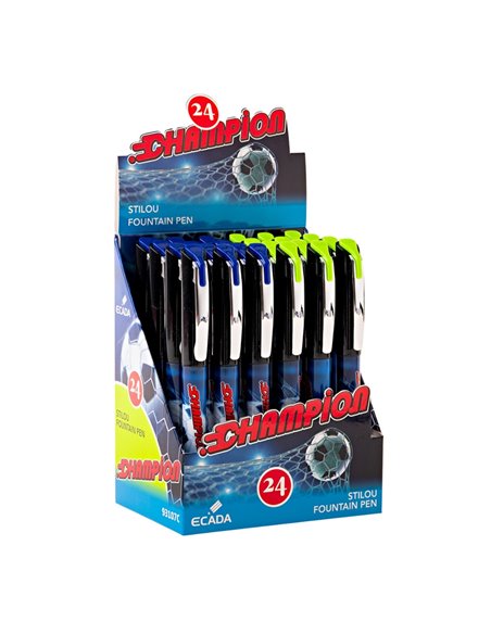 Set 24 stilouri Ecada, penita din iridiu tip M (Medium), corp din plastic, Motiv champion