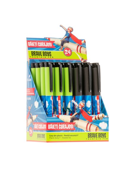 Set 24 stilouri cu penita ascunsa Ecada de baieti curajosi, corp din plastic