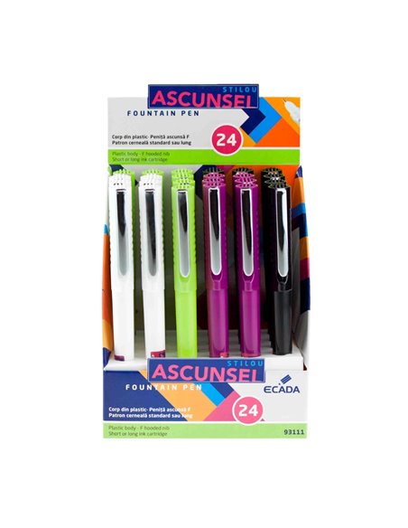 Set 24 stilouri cu penita ascunsa Ecada Ascunsel, corp din plastic