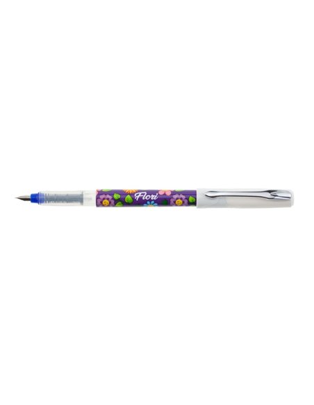 Set 24 stilouri Ecada, penita din iridiu tip F (Fine), corp din plastic, Motiv floral