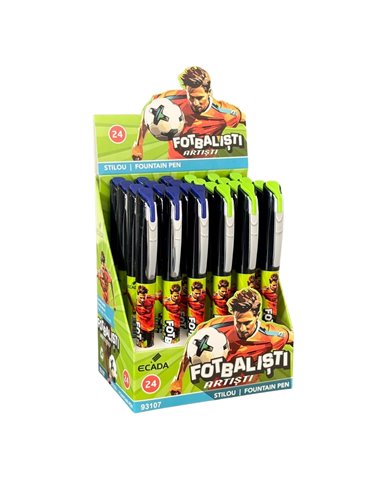 Set 24 stilouri Ecada, penita din iridiu tip M (Medium), corp din plastic, Motiv fotbalisti artisti