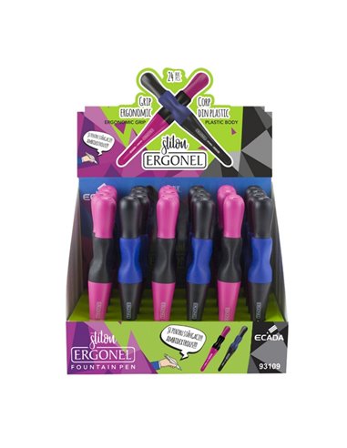 Set 24 stilouri Ecada Ergonel, penita din iridiu tip F (Fine), Grip ambidextru