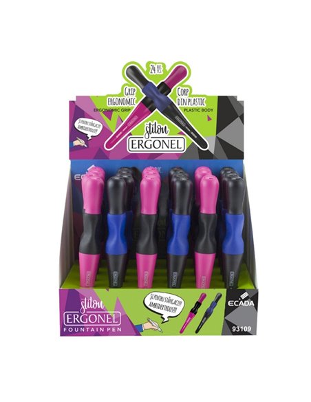 Set 24 stilouri Ecada Ergonel, penita din iridiu tip F (Fine), Grip ambidextru