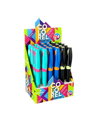 Set 24 stilouri Ecada Colorel, penita din iridiu tip F (Fine), corp din plastic