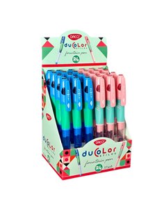 Set 24 stilouri Daco Duo Color, penita din iridiu tip F (Fine), corp din plastic