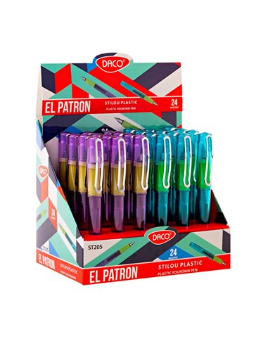 Set 24 stilouri Daco El Patron, penita din iridiu tip F (Fine), corp din plastic