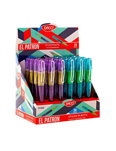 Set 24 stilouri Daco El Patron, penita din iridiu tip F (Fine), corp din plastic