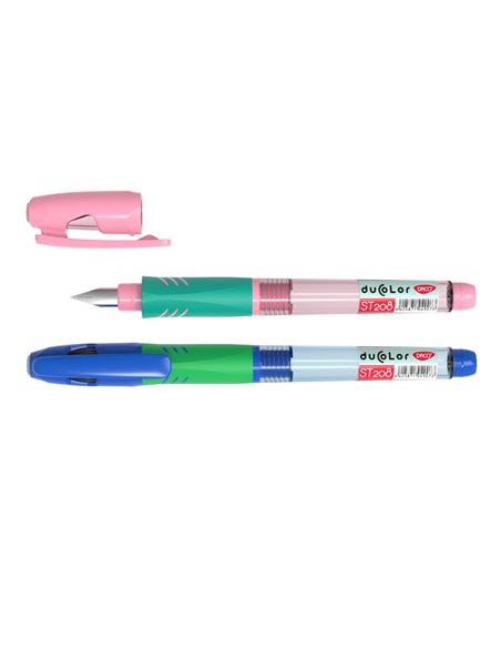 Set 24 stilouri Daco Duo Color, penita din iridiu tip F (Fine), corp din plastic