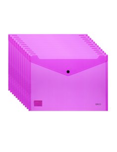 Set 12 mape plastic cu buton A4 Daco, 200 microni, Magenta neon