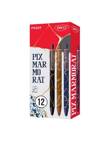 Set 12 pixuri cu gel pe baza de ulei Daco Marmorat PX269, 0.7 mm
