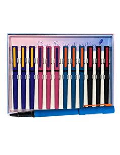 Set 12 stilouri metalice cu cerneala termosensibila si penita ascunsa 16331, Culori asortate