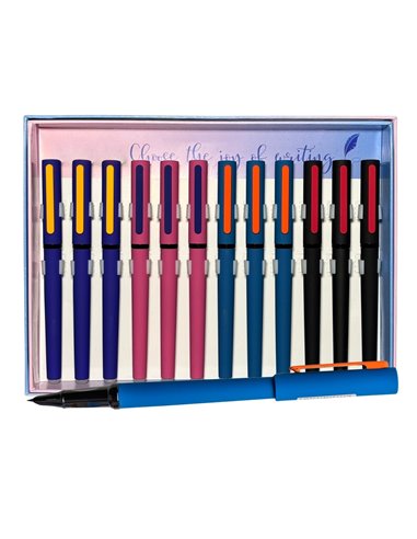 Set 12 stilouri metalice cu cerneala termosensibila si penita ascunsa 16331, Culori asortate