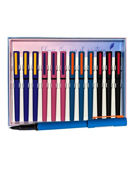 Set 12 stilouri metalice cu cerneala termosensibila si penita ascunsa 16331, Culori asortate