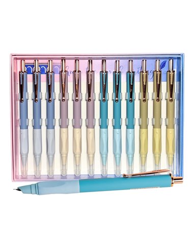 Set 12 stilouri metalice cu cerneala termosensibila si mecanism 16340, Culori asortate