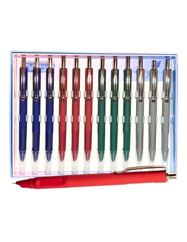 Set 12 stilouri metalice cu cerneala termosensibila si mecanism 16338, Culori asortate