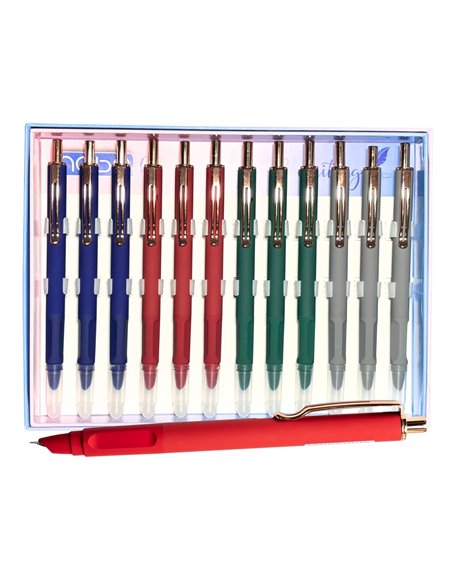 Set 12 stilouri metalice cu cerneala termosensibila si mecanism 16338, Culori asortate