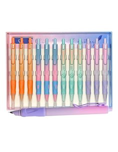Set 12 stilouri din plastic cu cerneala termosensibila si mecanism 16307, Culori asortate