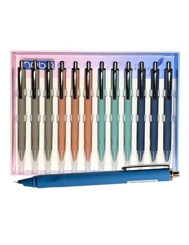Set 12 stilouri din plastic cu cerneala termosensibila si mecanism 16308, Culori asortate